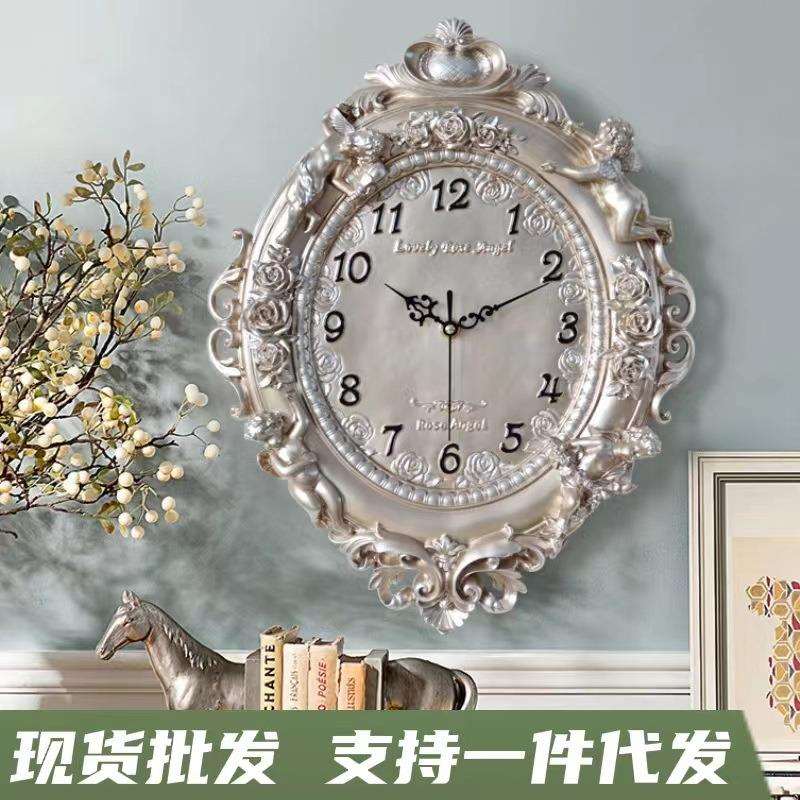 跨境创意天使树脂工艺客厅挂墙家用卧室酒店餐厅挂表静音时钟