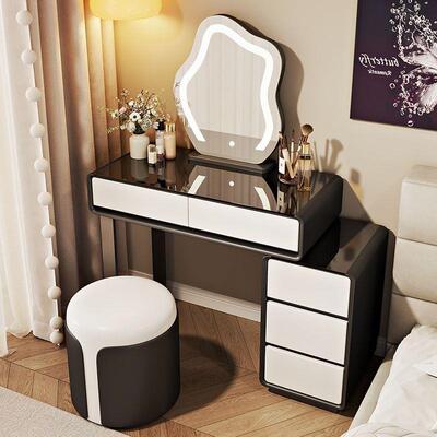 lw0实木玻璃卧室梳妆台现代简约斗柜一体床头收纳柜极简小户型化