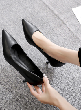 单鞋女2021春季新款潮r鞋3厘米小跟单鞋7cm高跟鞋黑色OL职业工作