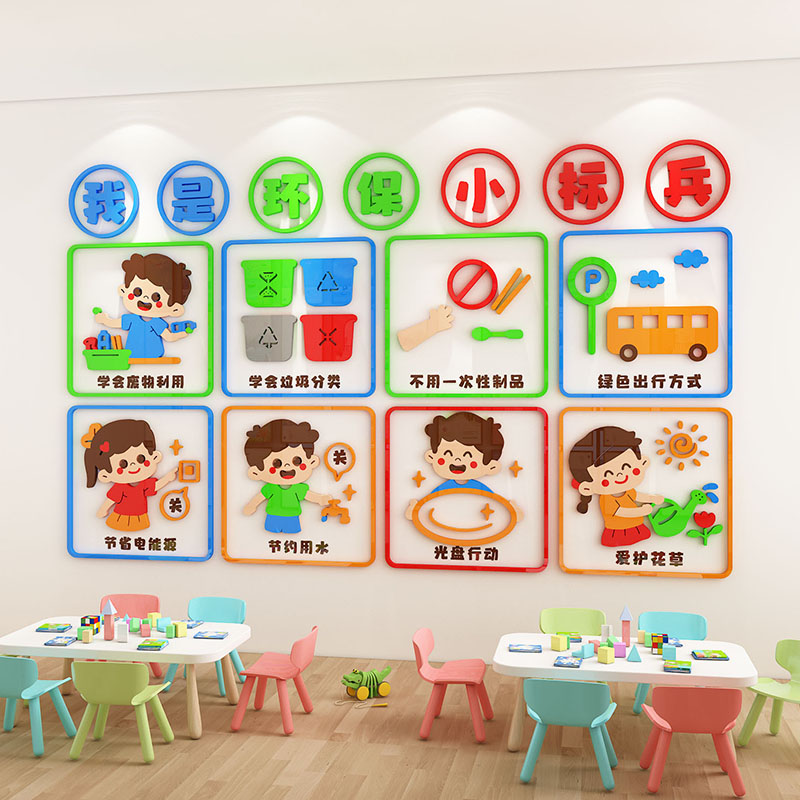 幼儿园环保主题文l化墙垃圾分类标识贴纸环创材料走廊教室墙面装