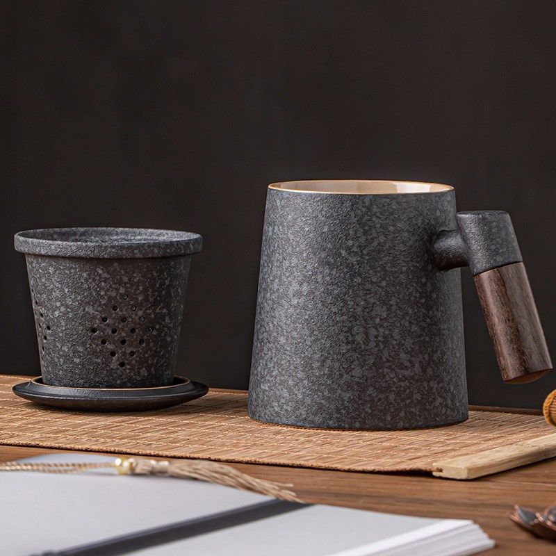 茶水分离办公杯子木柄陶瓷泡茶水杯带盖过滤大容量马克杯送父亲节,餐饮具,马克杯,淘宝优惠券,粉丝福利购,淘宝优惠卷