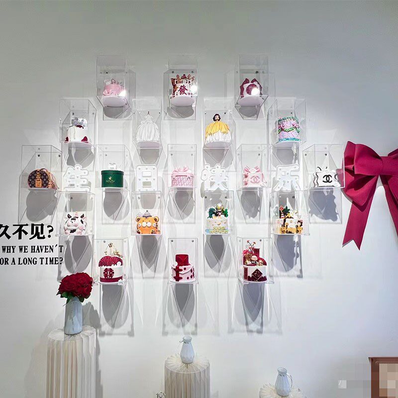 透明亚克力方型k蛋糕模型墙可抽拉展示盒子壁挂陈列墙展示架