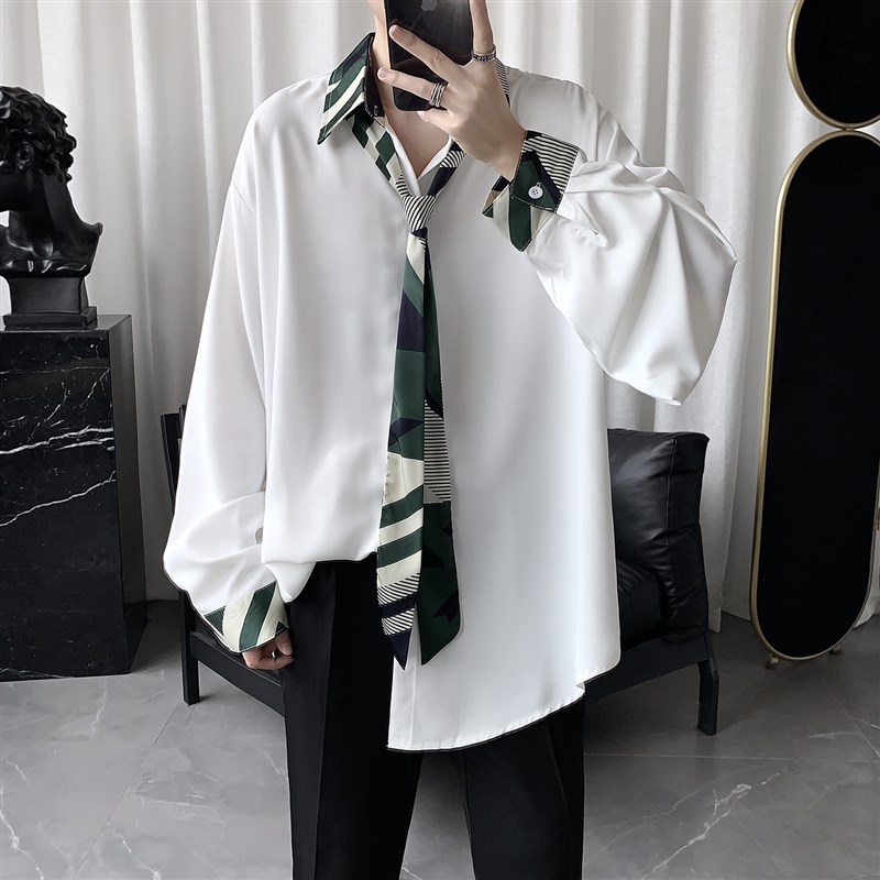 2020春季新款高级感痞帅很仙的长袖衬衫男韩版潮流insZ港风衬衫男