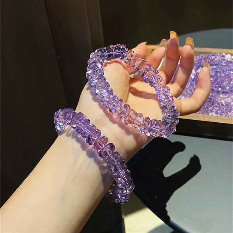 天然净体玻利维亚紫水晶切面盘珠手链 女款紫色水晶随形手串饰品