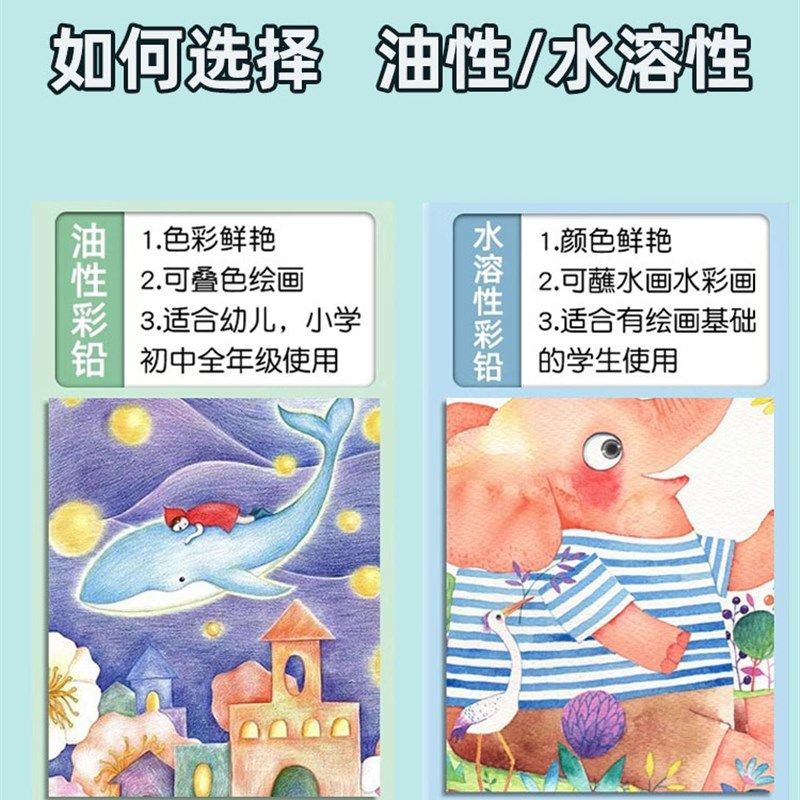 72彩色铅笔小学生无毒48色儿童油性画笔水溶性彩铅套装美术生专用