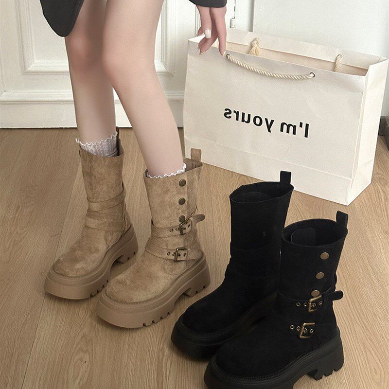英伦风马丁靴女款2025新款夏季靴子小个子厚底瘦瘦靴两穿超火短靴