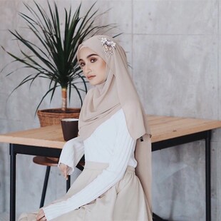 新款头巾方便纱巾春夏雪纺盖头手J工串珠长巾方巾泽克叶