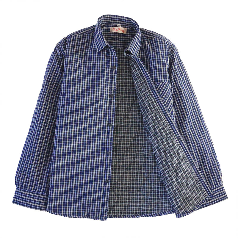 冬季款纯棉老粗布加厚夹棉衬衫男士长袖L加棉发热衣棉衬衫小棉袄