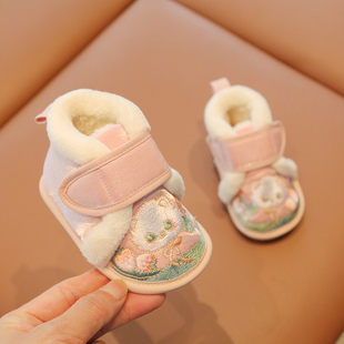 公主鞋婴儿冬季鞋子n1一2岁宝宝周岁鞋加绒保暖棉鞋国风女宝宝冬