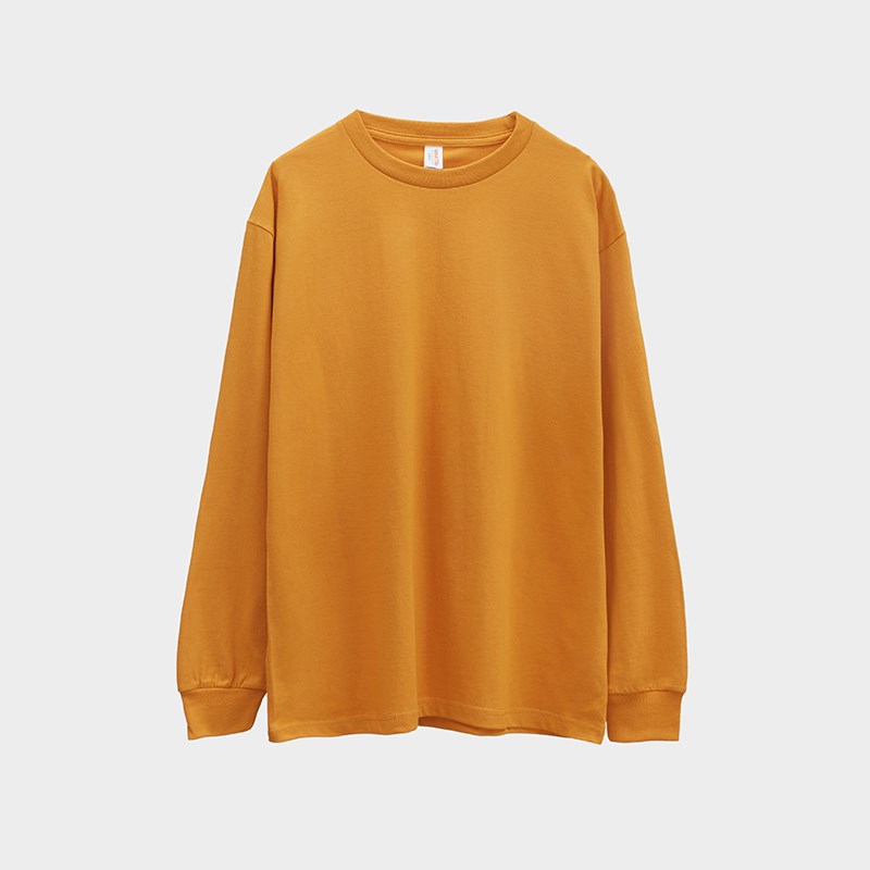 酒红色枣红全棉重磅250g圆领长袖T恤男女打底衫厚实宽松内搭T