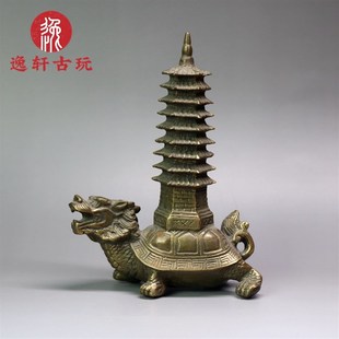 纯铜龙龟托塔 龙龟背塔九层文昌塔铜器 家居办公室装饰工艺品摆件
