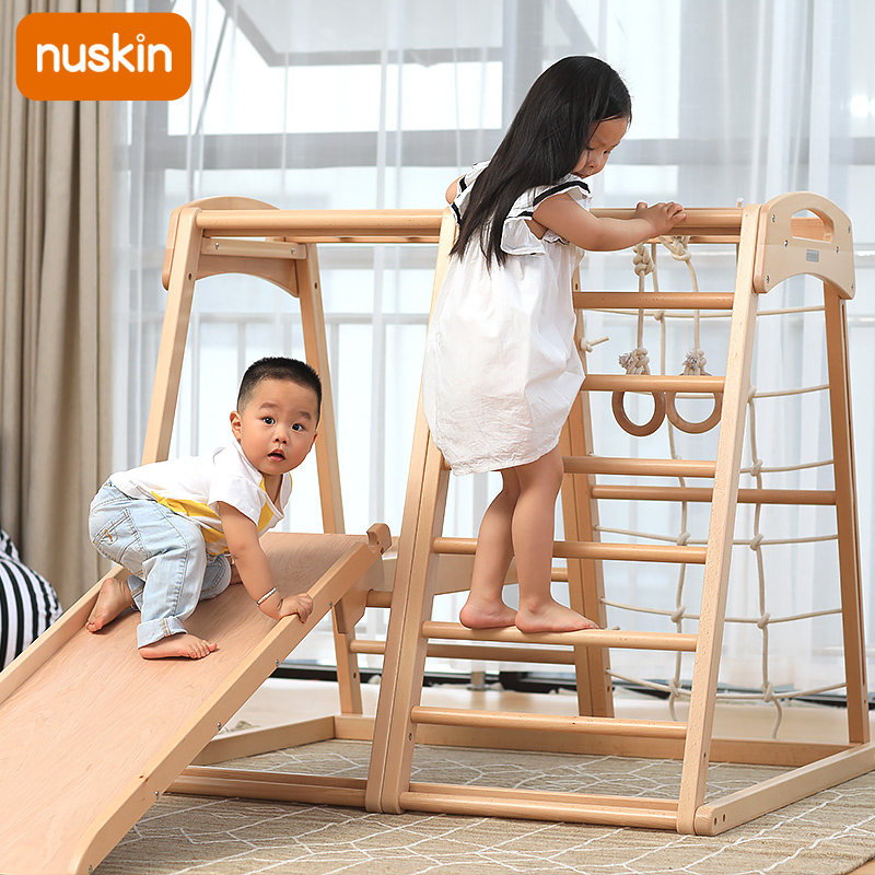 nuskin攀爬架儿童室内宝宝实木家用婴幼儿榉木滑梯攀岩滑滑梯组合
