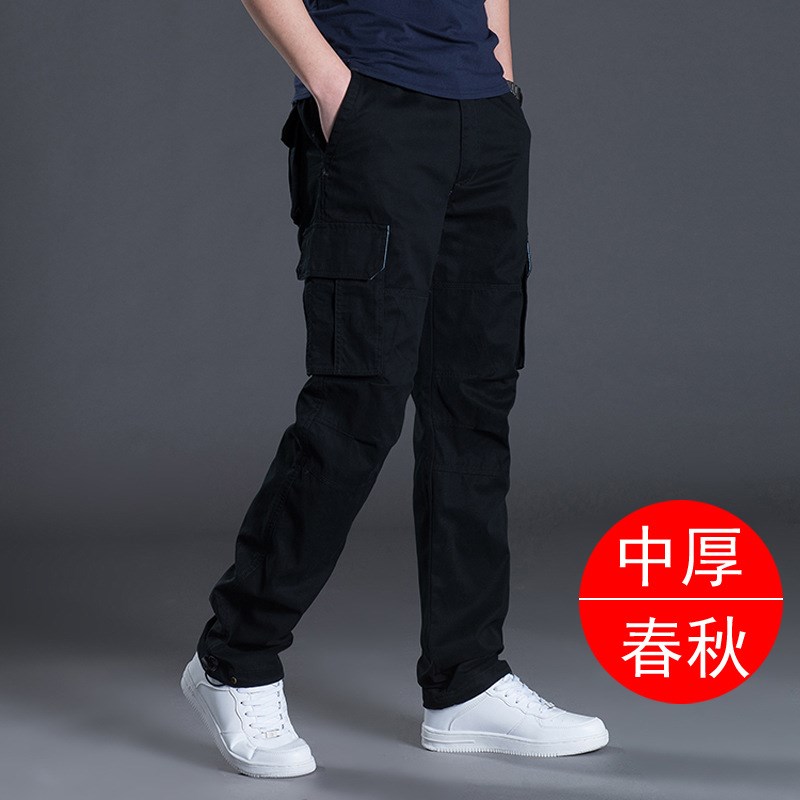 秋冬季加厚新款多口袋迷彩工装裤男潮直筒宽松运动休闲长裤工作裤