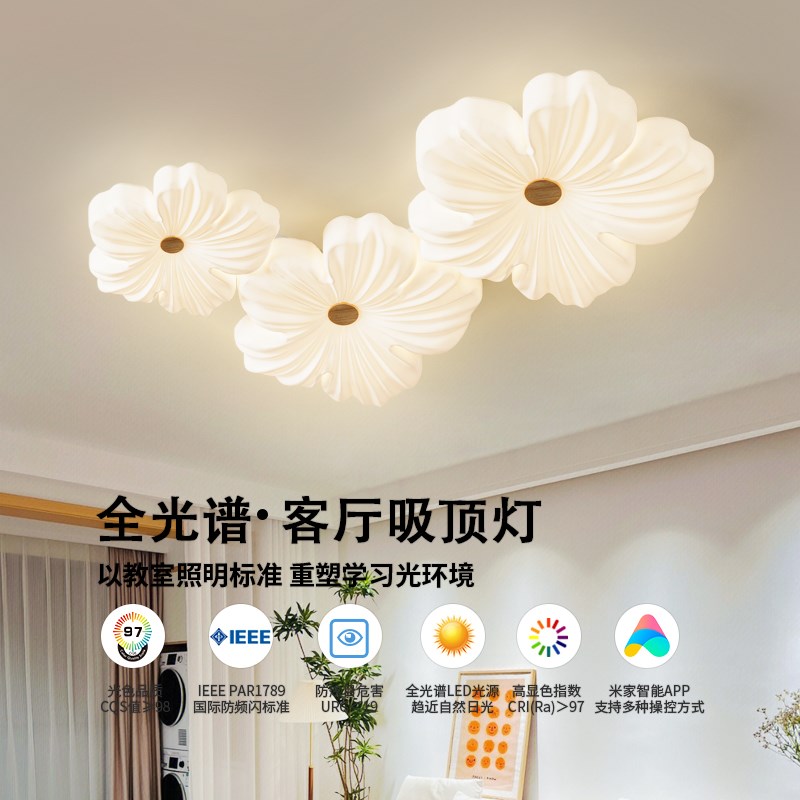 全光谱客厅吸顶灯奶油风花瓣护眼主卧餐厅灯中山全屋组合套餐灯具