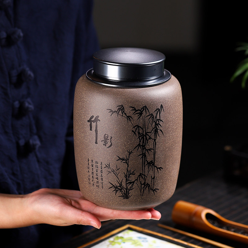 精品紫砂茶叶罐大号家用散茶存储防潮密封罐粗陶瓷红茶普洱醒茶罐
