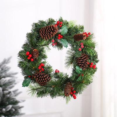 圣诞花环装饰节h品门挂藤条松果布置藤圈cm橱窗挂件场景花圈松针