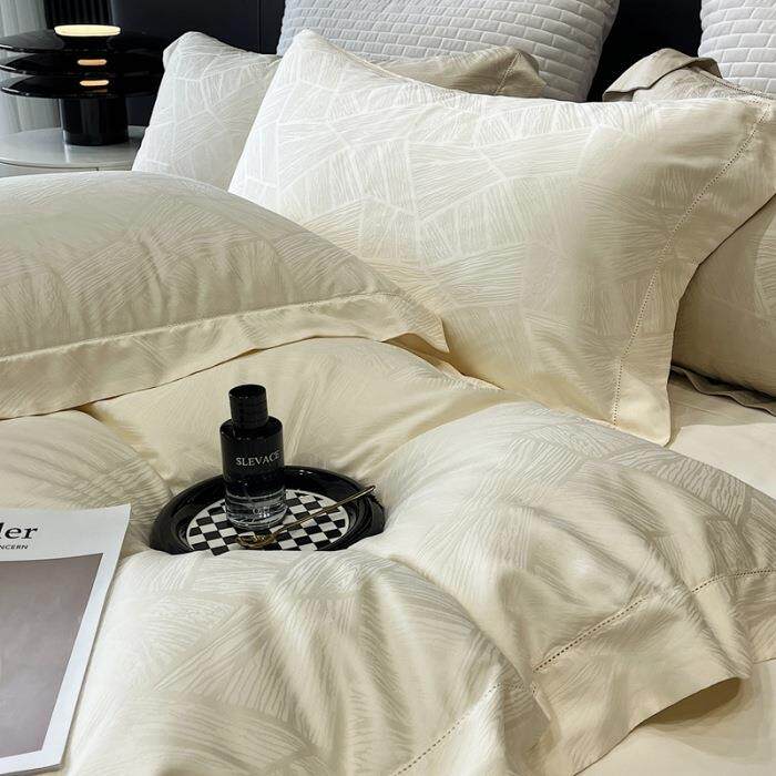 100支长绒棉提花床上四件套件简约轻奢纯色被套床单床笠卡米尔