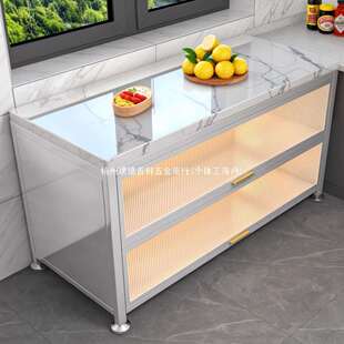 厨房置物架一体靠墙岩板多功能切菜操作台落地收纳柜橱柜工作台面