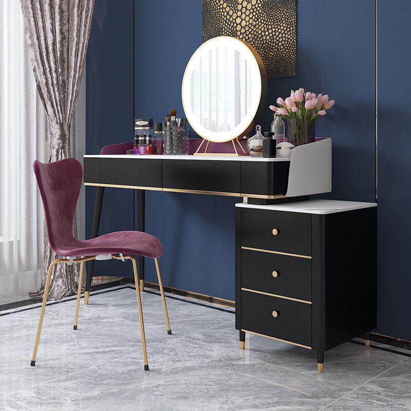 小公寓梳妆台卧室带灯化妆台床边化妆桌柜一体大理石台面化妆镜