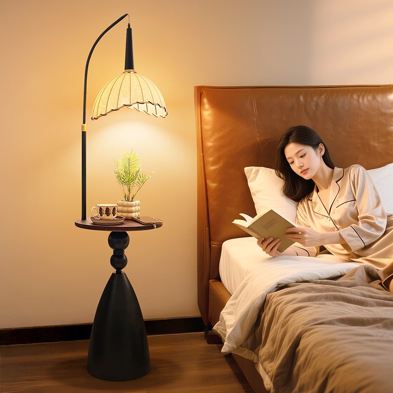 法式中古风落f地灯客厅沙发旁床头柜新款覆古置物一体氛围立式台