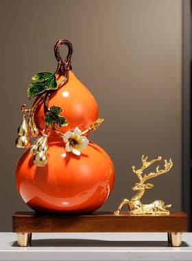 新中式客厅玄关招财福鹿葫芦摆件A电视柜装饰品工艺品金属高档礼