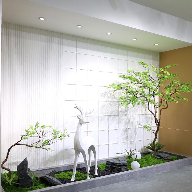 室内造景绿植假树摆件仿真枫树绿枫造型树假山白鹿苔藓造景装饰