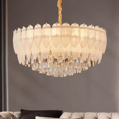 轻奢水晶羽毛吊灯客厅灯现代简约法式奶油风浪漫餐厅卧室中山灯具