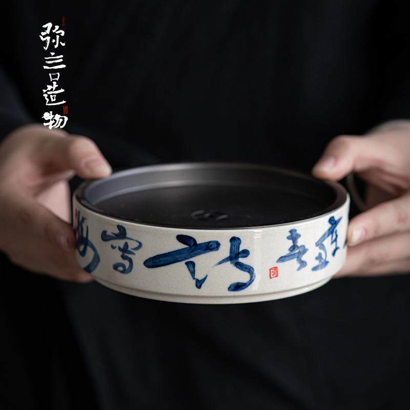 弥言诗文干泡壶承复古手工日式干泡台禅意圆形长方形泡茶小茶台