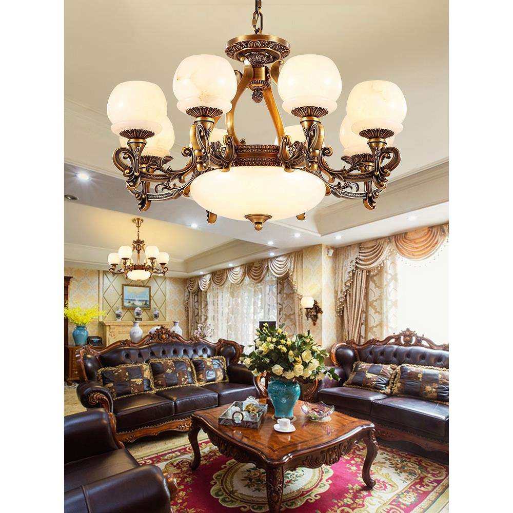 云石铜欧式铜吊灯客厅灯大气复古别墅餐厅纯铜欧式全铜厂家直销