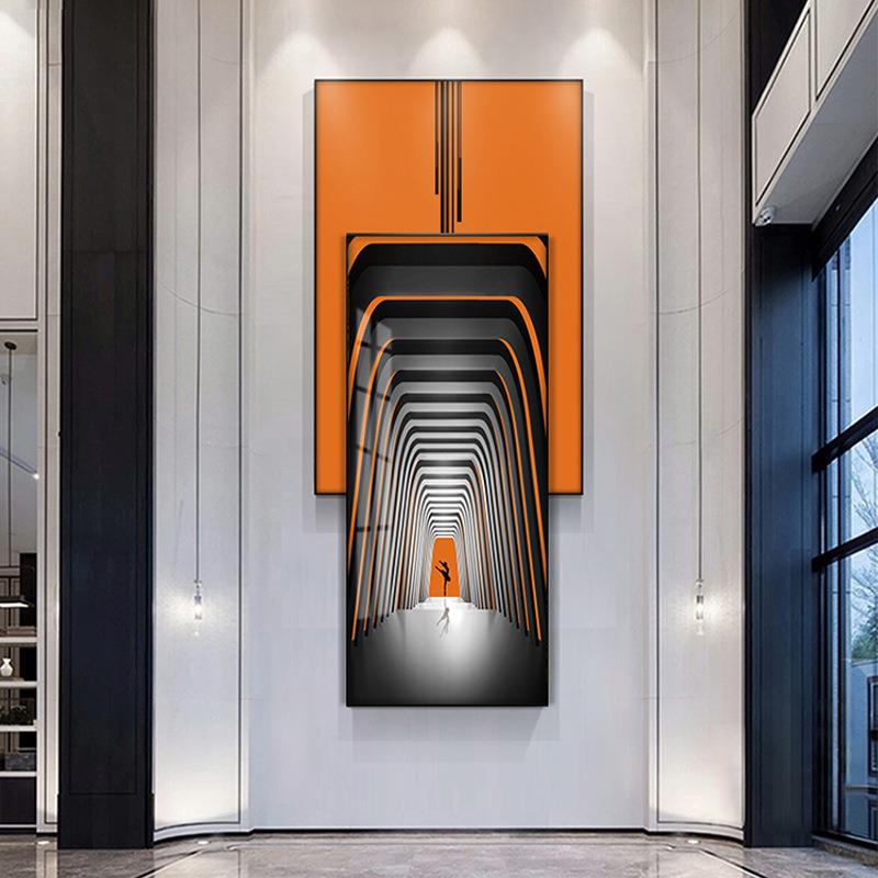 现代风竖版简约叠加挂画玄关走廊墙面轻奢装饰画楼梯过道尽头壁画