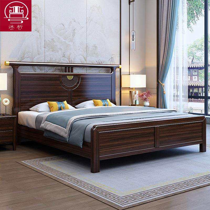 新中式乌金木实木床高档轻奢别墅简约单人双人主卧气压高箱储物床