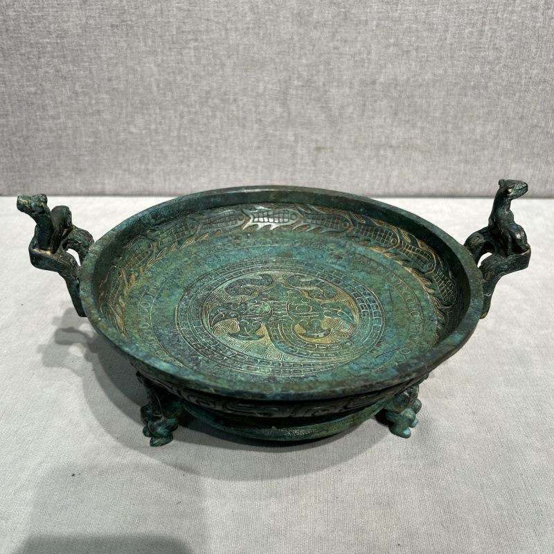 仿古青铜器复古摆件鱼盘墙盘鱼龙纹盘工艺品客厅桌面文玩装饰品