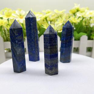 厂家天然水晶青金石六角棱柱水晶柱原石打磨单尖柱现货