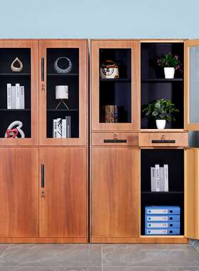 木纹转印文件柜钢制铁皮柜办公资料档案柜带锁柜子储物矮柜木纹书