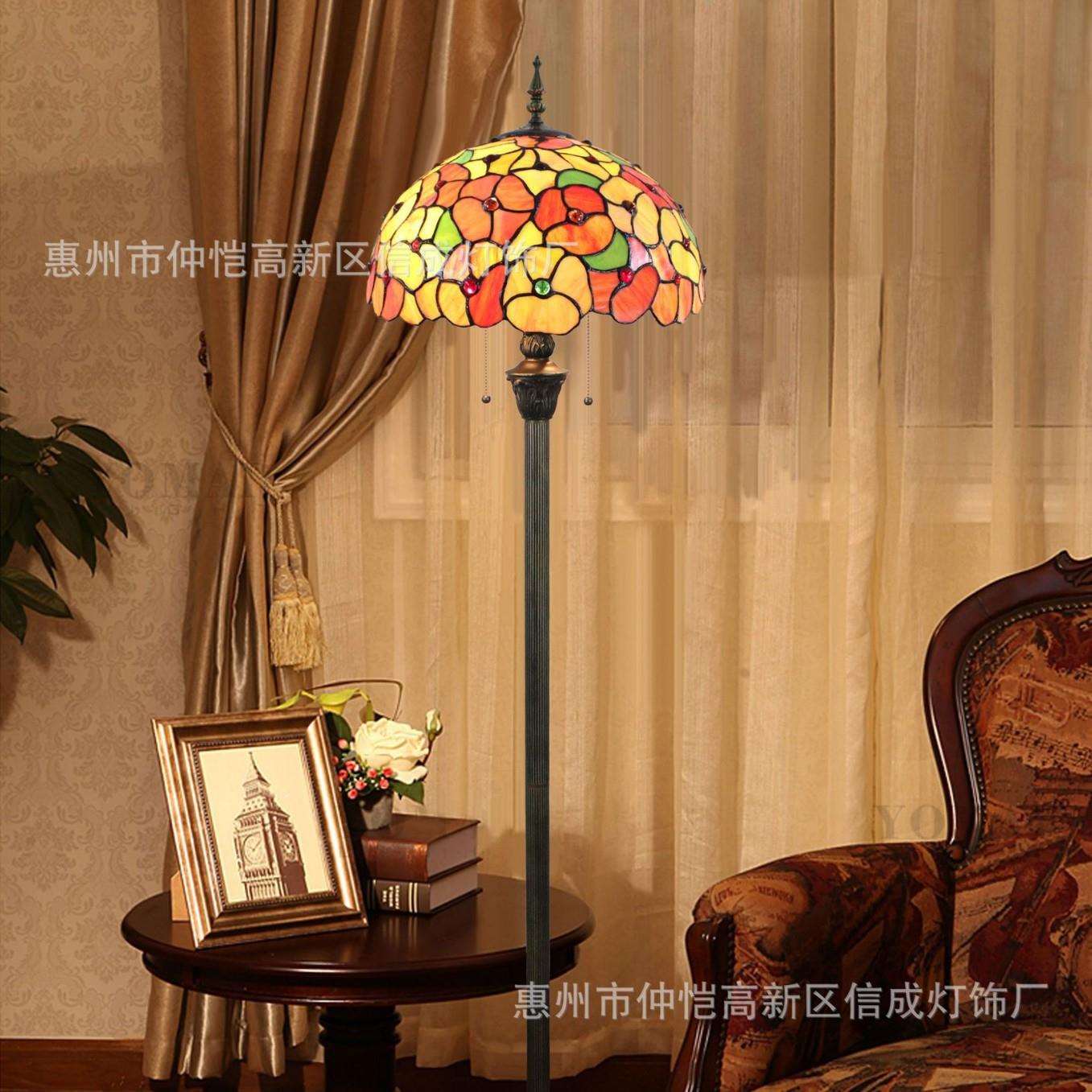 经典蒂凡尼美式乡村橙黄色喇叭花餐厅中式卧室书房花团锦簇落地灯