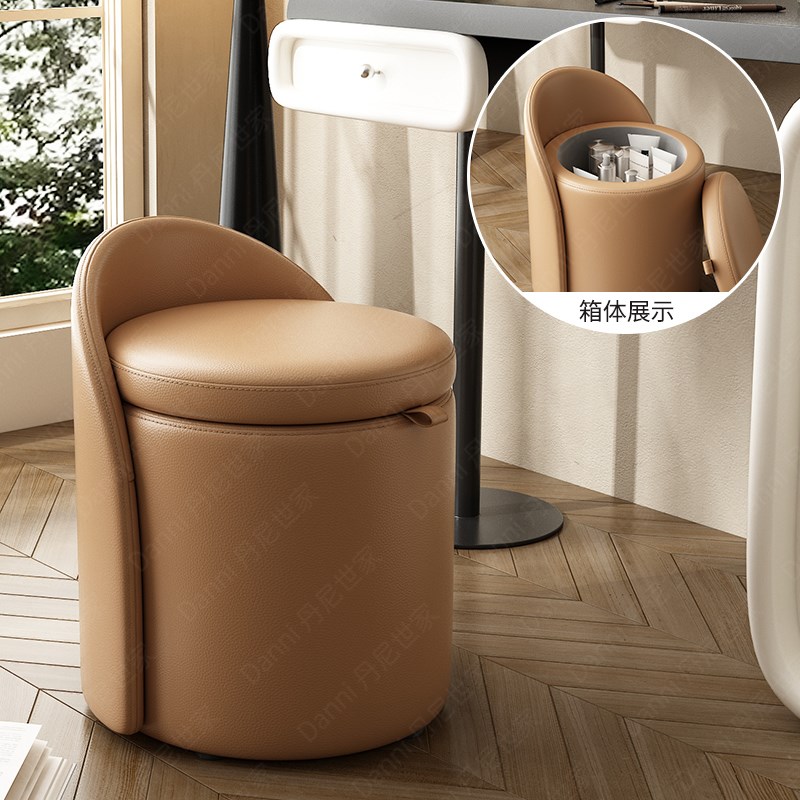 带滑轮储物化妆凳轻奢高级t感主卧室2024新款实木梳妆凳矮凳茶几