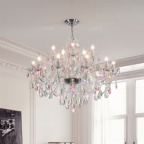 粉色水晶吊灯法式轻奢客厅灯温馨浪D漫公主房间卧室主灯餐厅蜡烛