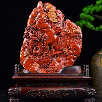 工艺福双面家居寿山石溪摆件摆设山访友客厅装饰建雕刻俏色满雕