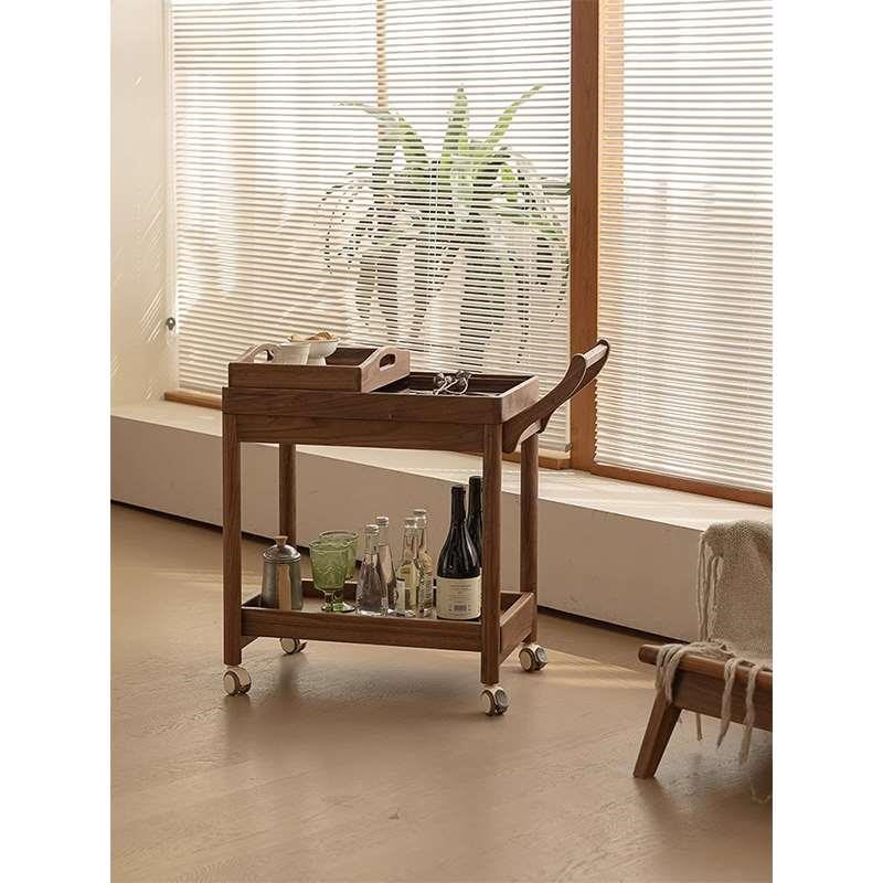 北美黑胡桃e木边几小推车客厅沙发可移动带轮茶几全实木角几边柜