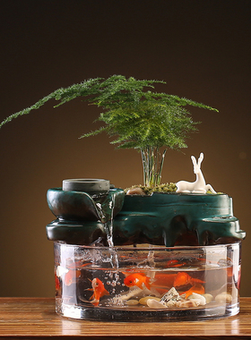 流水摆件流水生h财景观循环水养鱼招财小鱼缸喷泉桌面流水时来运