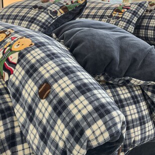 冬季牛奶绒被套四件套单件加绒床单被罩三O件套学生宿舍毛绒双面