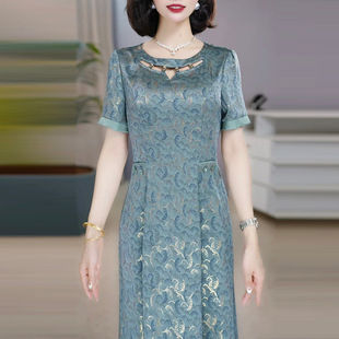 字女宽松高级爆款新款a裙2026连衣裙复古提花感中长遮肚流行夏季