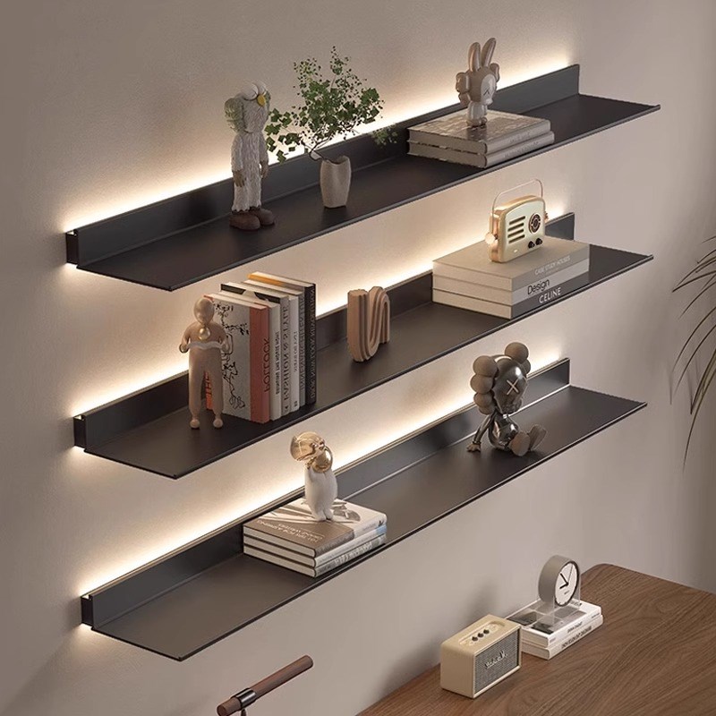 led发光置物架带灯铝合金层板墙上壁挂式一字L型搁板金属收纳隔板