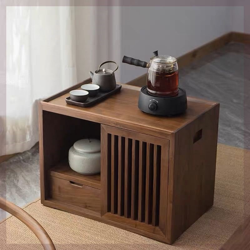 厂家网红新中式实木茶水柜榻榻米边几柜胡桃色家用矮柜客厅简约收