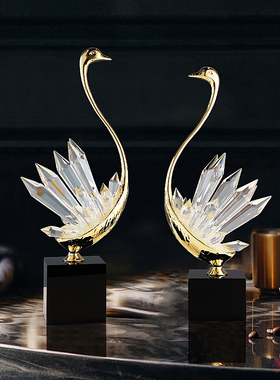 水晶摆件轻奢高档天鹅结婚礼物送新人床头电视柜酒柜家居软装饰品