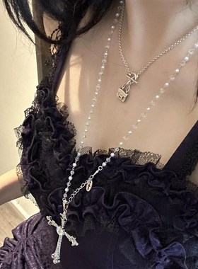 十字架长款项链辣妹甜酷设计感吊坠锁骨链复古配饰卫衣毛衣链