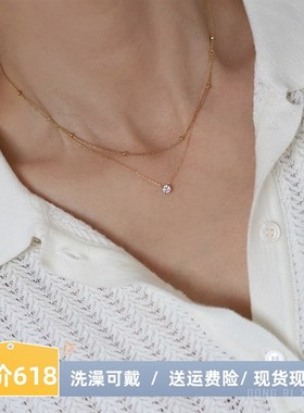 鼻屎钻不掉色双层项链女士一颗钻锁骨链叠戴2024新款气质小众设计