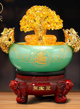 聚宝盆发财树摆件招财办公室博古架酒柜客厅装饰开业礼物高档摆件