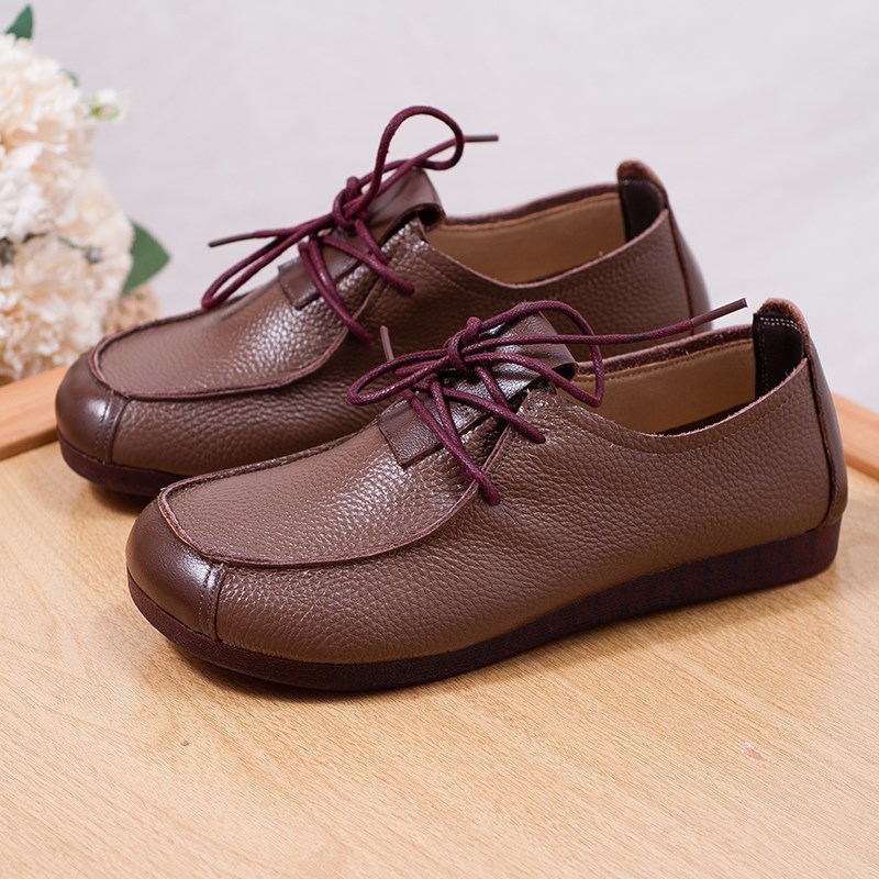 真皮牛筋软底妈妈鞋春秋款单鞋女平底舒适中老年休闲老人皮鞋系带