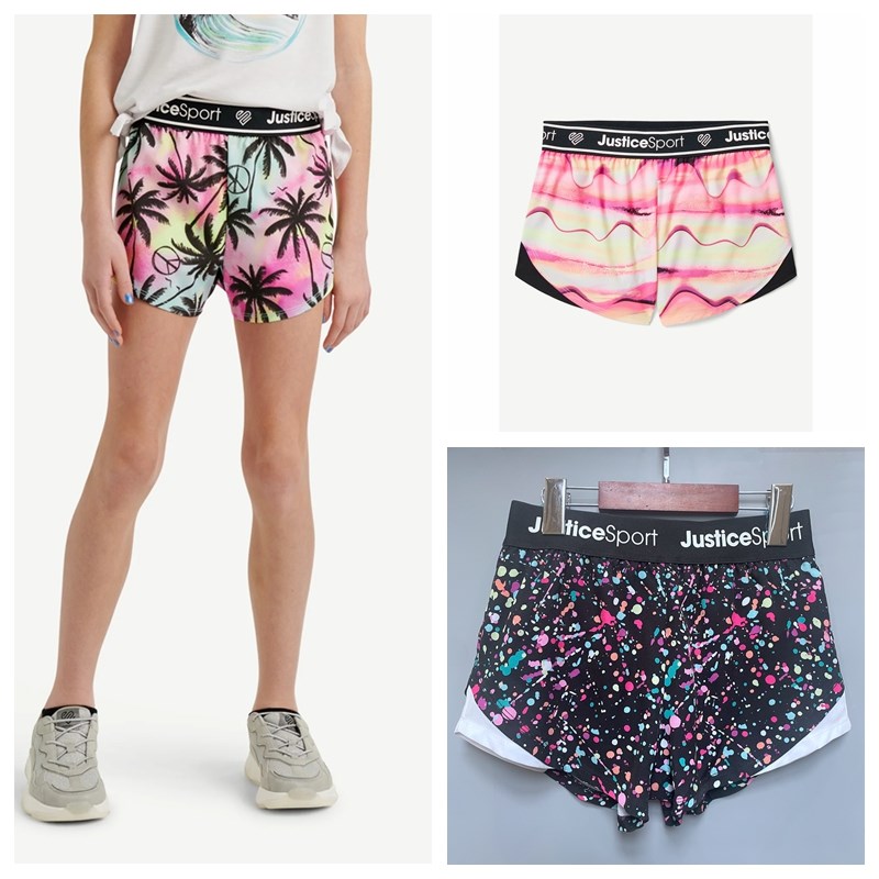 8H3 外贸女童弹力速干运动短裤 夏季5-16岁女宝松紧腰双层短裤